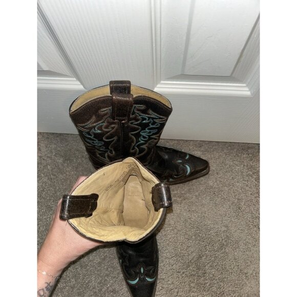 Corral Brown and Turquoise Embroidered Western Inlay Snip Toe Boots Size 6 M - Picture 3 of 10